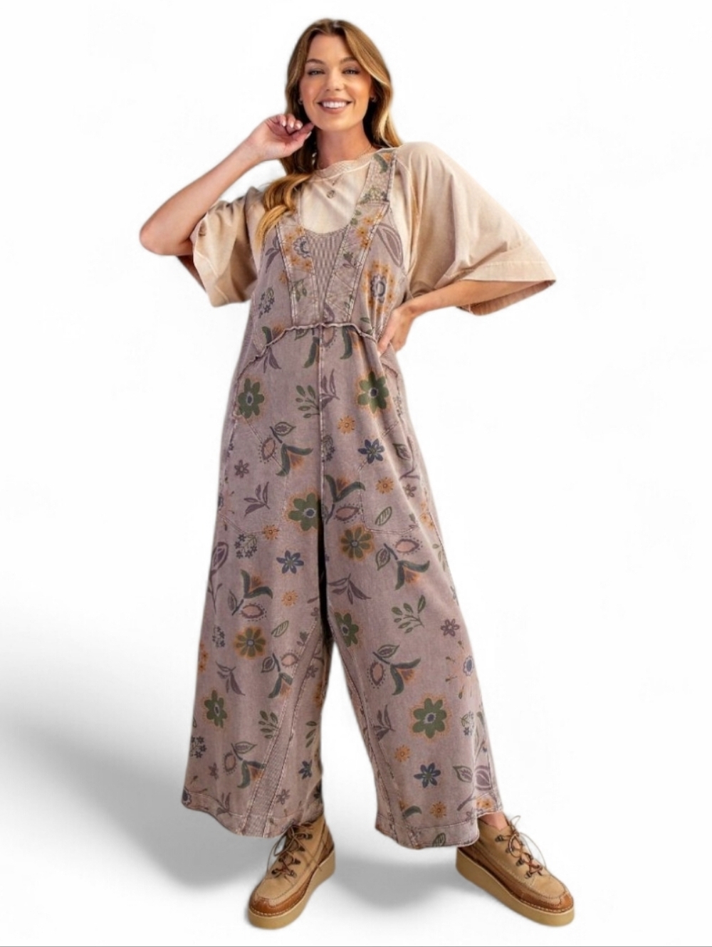 Easel Floral Print Jumpsuit Overalls New
